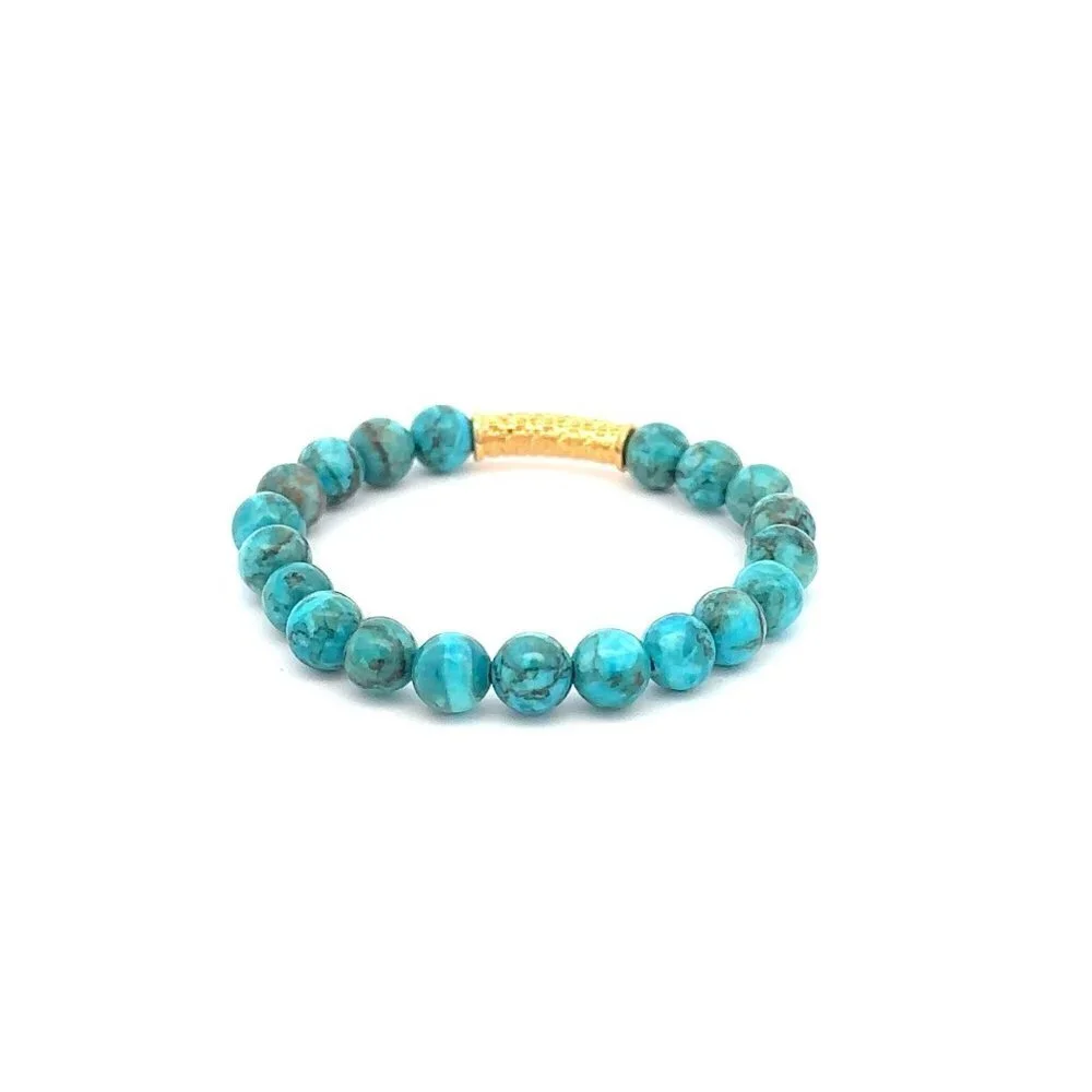 18K Gold Tube Lucky Charm Bracelet Gemstones December Birthstones Turquoise 6mm - Picture 4 of 5